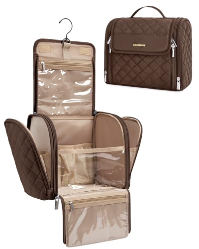 BAGSMART Travel Toiletry Bag, Large Capacity Cosmetic Bags for Women with Hanging Hook, Water-resistant for Toiletries Accessories Brushes Sponge, With Handle - color: Tan Brown, size: Large