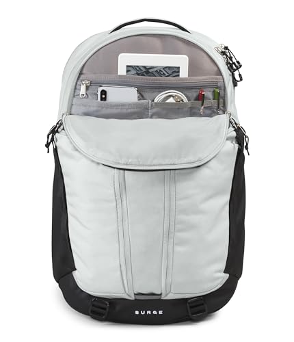 THE NORTH FACE Surge Commuter Laptop Backpack | Daypack With Water Repellent Finish, 16" Laptop Sleeve, Reflective Details - color: Tin Grey Dark Heather/Tnf Black-npf, size: One Size