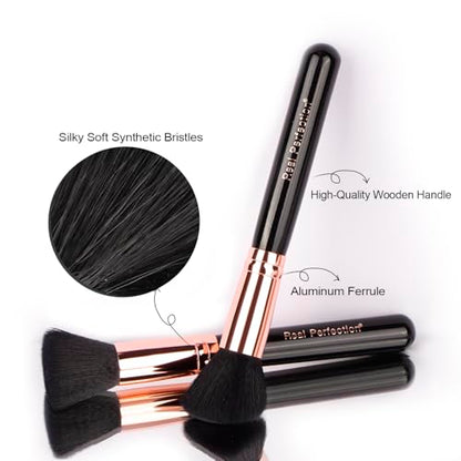 Real Perfection Makeup Brush Set 16 Pcs with 1 Eyebrow Razor Premium Synthetic Foundation Powder Concealers Eyeshadow Blush Makeup Brushes Make up Brushes Kit (Black) - color: Black