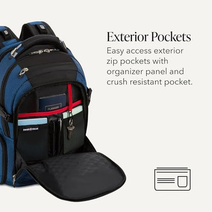 SwissGear Travel Tech Elite Laptop Backpack – Fits Laptops up to 16” – ScanSmart TSA-Friendly Backpack with USB Port, Shoe Compartment & Organizer Pockets – Blue/Black - color: Black/Blue, style: Travel Tech Elite
