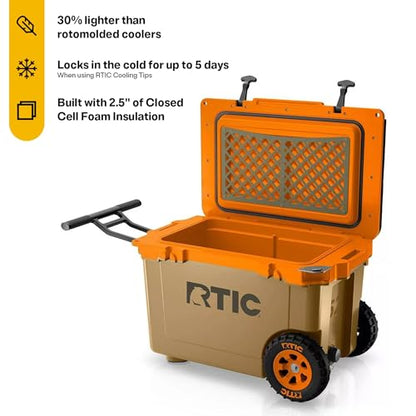 RTIC 52 Quart Ultra-Light Wheeled Hard Cooler Insulated Portable Ice Chest Box for Beach, Drink, Beverage, Camping, Picnic, Fishing, Boat, Barbecue, 30% Lighter Than Rotomolded Coolers - color: Trailblazer
