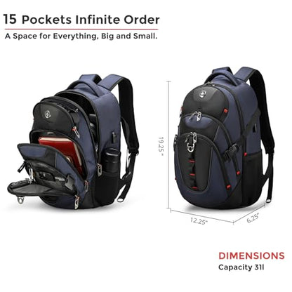 Swissdigital Design Laptop Backpack with USB Charging Port, Travel Backpack Fits 15.6 inches Computer, 31L College School Backpack for Men, Blue/Black | SD803-12 - color: Black/Blue