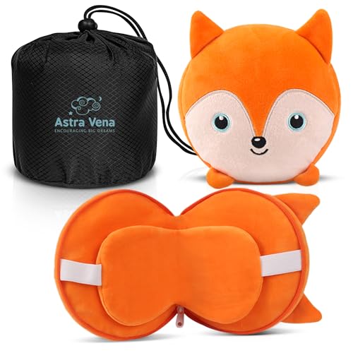 Child Travel Sleep Mask and Pillow Set - 2 in 1 Cute Character Design for Kids Rest, Naps and Relaxation. Soft Comfort with Bag Cover, Perfect for Flights, Car Trips 15cm (Orange) - color: Orange