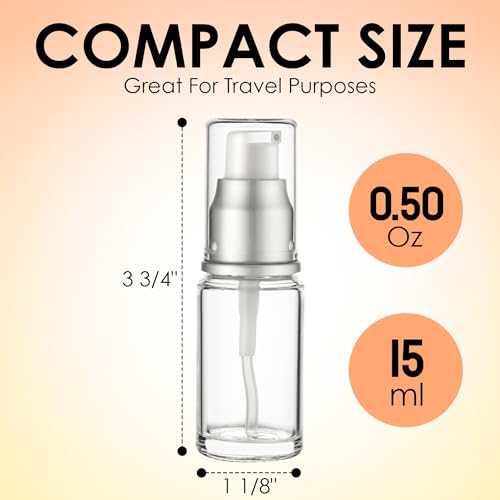 VitalUp 0.5 Oz 15ml Refillable Luxury Clear Glass Lotion Travel Pump Bottle with Silver Cap for Cosmetics, Lotion, Body Cream, Sanitizers, Cream, Foundation (Pack of 3) - size: 15 ml (3 Pack)