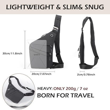 Anti Theft Crossbody Bags for Women Men, Multi-Pocket Shoulder Bag, Slim Sling Bags with 2 RFID Blocking Card - color: Right Shoulder-green