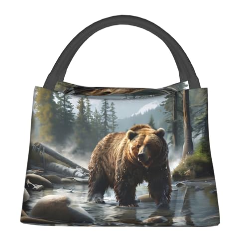 Majestic Grizzly Bear Forest Lunch Bag for Women, Girls, Kids, Reusable Insulated Lunch Box for Work, Office, Picnic, Travel, School, Gifts - color: Majestic Grizzly Bear Forest