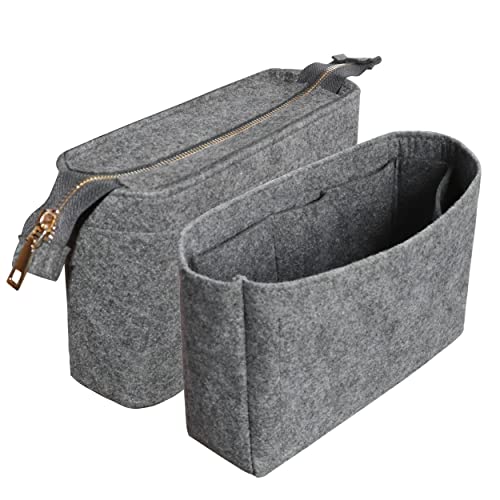 Felt Tote Bag organizer with Zipper Small Purse Organizer Insert With 2 Packs fits NeoNoe Series,Grey | With Zipper, Purse Organizer Insert, 2 Packs, Fits NeoNoe Series - color: Grey