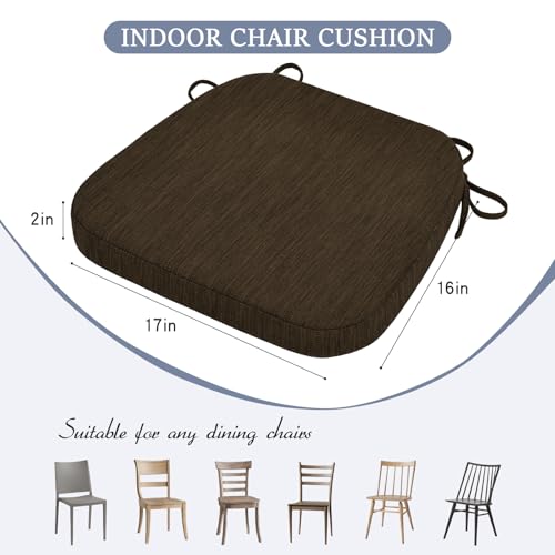 baibu Kitchen Chair Cushions, Dual-Layer Patented Design Molded Memory Foam Dining Chair Pads with Ties and Washable Cover, 17" x 16" x 2", Dark Brown - color: Dark Brown, size: 1 Count (Pack of 1)