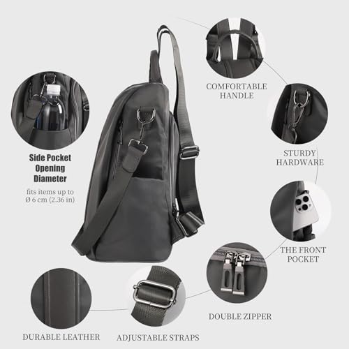 PINCNEL Women Backpack Purse Waterproof Nylon Anti-theft Rucksack Lightweight Shoulder Bag - color: Gray, size: Medium
