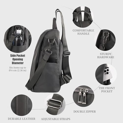 PINCNEL Women Backpack Purse Waterproof Nylon Anti-theft Rucksack Lightweight Shoulder Bag - color: Gray, size: Medium