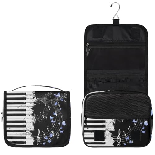 Hanging Travel Toiletry Bag for Women, Graceful Piano Butterflies Water Resistant Polyester Organizer with Hook & Handle, Large Capacity Cosmetic Bag for Travel, Gym, Camping - color: Graceful Piano Butterflies
