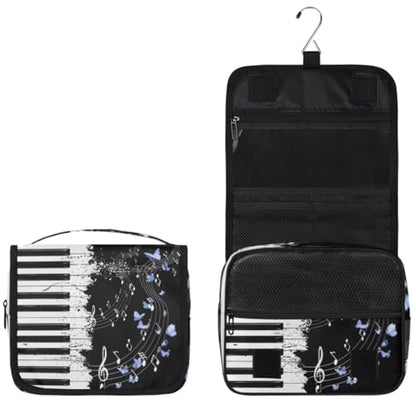 Hanging Travel Toiletry Bag for Women, Graceful Piano Butterflies Water Resistant Polyester Organizer with Hook & Handle, Large Capacity Cosmetic Bag for Travel, Gym, Camping - color: Graceful Piano Butterflies