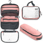 Toiletry Bag Kit 3 Piece Set: Hanging Travel Toiletry Bag + 311 TSA Cosmetic Liquid Bag + Accessory Organizer Pouch - color: Pink