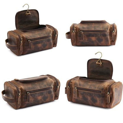 NomadCraftsCo. Medium Sized Hanging Leather Toiletry Bag for Men Women - Premium Men's Travel Bag, Dopp Kit, Leather Pouch, Mens Toiletry Bag for Travel - size: Medium