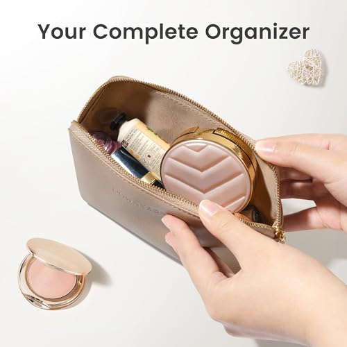 ROWNYEON Small Makeup Bag for Purse, Mini Portable Cosmetic Bags for Women, PU Leather Coin Purse Lipstick Cosmetic Accessories Organizer, Travel Makeup Pouch Zipper Pouch for Men Women - color: Apricotv, size: L(6.5''x1.8''x4.9'')