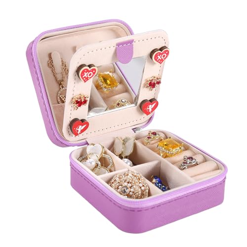 KElofoN Travel jewelry case Travel jewelry box Travel Jewelry Organizer Small Jewelry Organizer Box Gift for Girls Women with Mirror(Purple) - color: Purple