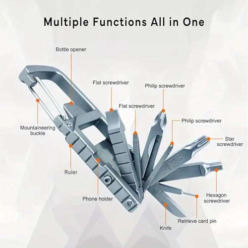 PELZ 12 in 1 Multi Tool Carabiner, Folding Tool Kit, Keychain Multitool, Screwdrivers, Bottle Opener, Phone Holder for Camping, Hiking, Everyday Use