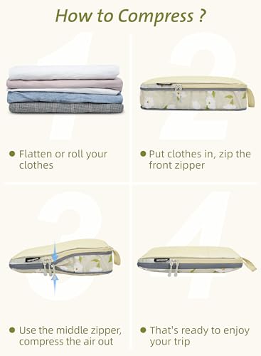 Bagail Ultralight Compression Cubes 7 Set - 3 Packing Cubes, 3 Organizers, and 1 Shoe Bag - color: Flower, style: Mesh Pattern