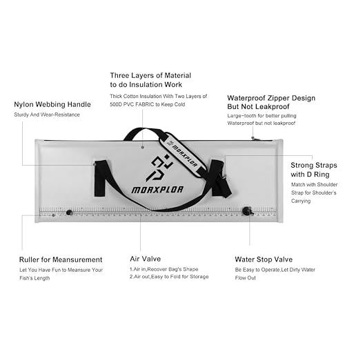MORXPLOR Insulated Fish Cooler Bag for Fishing 41x17 47x17In 50x20In 60x24 72x30 80X40 Inches,Large Insulated Fish Kill Bag,Fishing Catch Bag Cooler with Water-resistant Zipper - color: 120 Light Grey