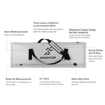 MORXPLOR Insulated Fish Cooler Bag for Fishing 41x17 47x17In 50x20In 60x24 72x30 80X40 Inches,Large Insulated Fish Kill Bag,Fishing Catch Bag Cooler with Water-resistant Zipper - color: 120 Light Grey