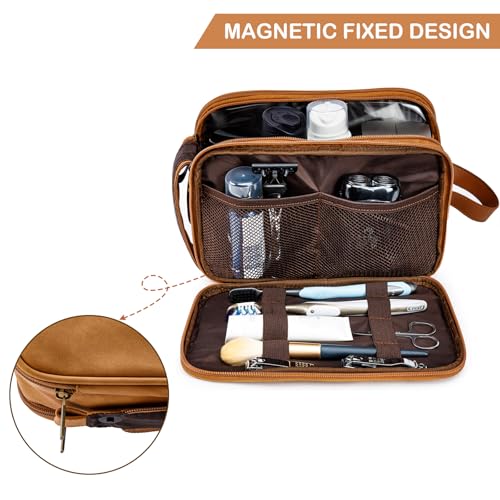 BAGSPRITE Large Toiletry Bag for Men, Women Travel Bag with Hanging Hook, Water-resistant Makeup Cosmetic Bag Shaving Kit Organizer, Bathroom Bag for Traveling - color: Brown