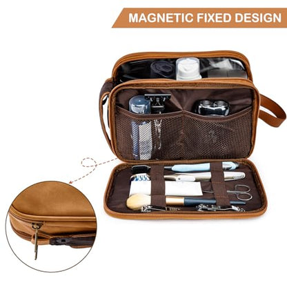 BAGSPRITE Large Toiletry Bag for Men, Women Travel Bag with Hanging Hook, Water-resistant Makeup Cosmetic Bag Shaving Kit Organizer, Bathroom Bag for Traveling - color: Brown