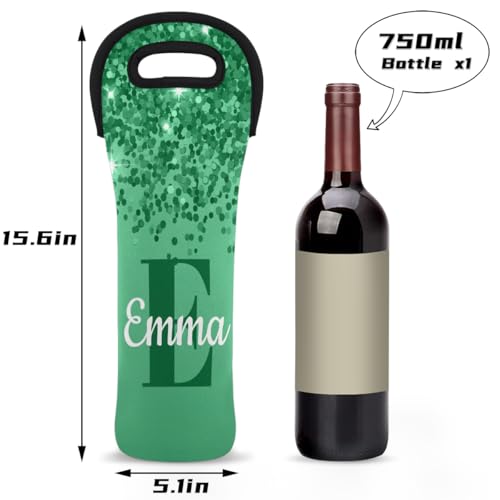 Personalized Neoprene Wine Carrier 1 Bottle, Wine Gift Bags Custom with Name Travel Wine Bottle Holder - color: Green, size: Small