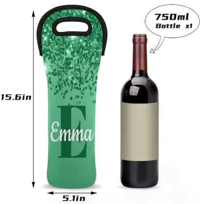 Personalized Neoprene Wine Carrier 1 Bottle, Wine Gift Bags Custom with Name Travel Wine Bottle Holder - color: Green, size: Small