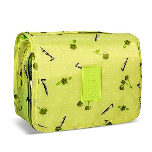 Portable Hanging Toiletry Bag for Travel,Small Multifunctional Makeup Cosmetic Bag for Women,Waterproof Travel Toiletries Organizer,Shower Bathroom Pouch with Hook for Gym,Camping - Green Cherry - color: Green Cherry