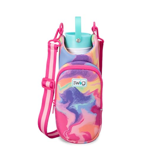 Swig Life Water Bottle Sling Bag, Water Bottle Holder with Adjustable Strap, Bottles Carrier Bag with Zippered Phone Pocket, Holds 36oz Bottles, Bottle Accessories (Candy Crush) - color: Candy Crush