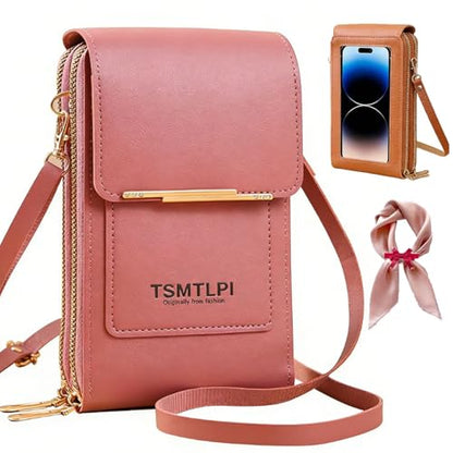 2026 Small Touchscreen Phone Crossbody Bag for Women,Anti-Theft Leather Messenger Bag Rfid Block Mobile Phone Purse - color: Dark Pink