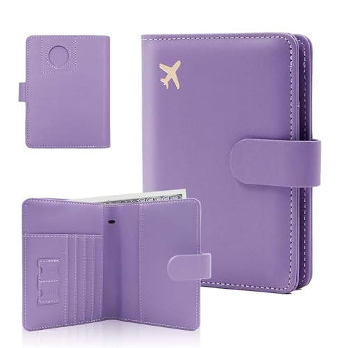 Melsbrinna Premium Leather Passport Holder Covers Case, Waterproof Rfid Blocking Travel Wallet Passport Holder with Pen Holder, Cute Passport Book for Women/Men - color: AIR-PURPLE