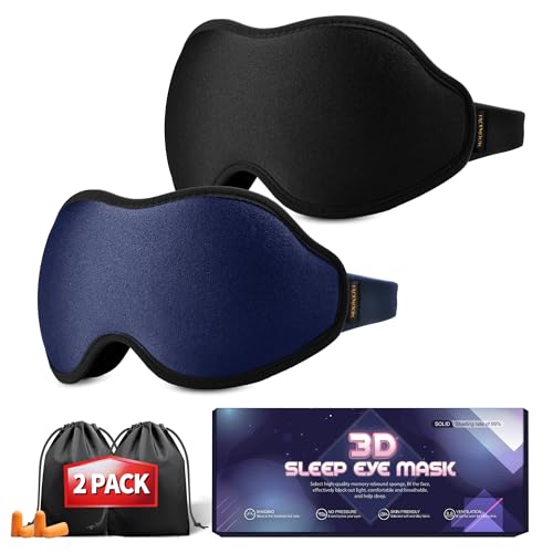 Sleep Eye Mask Blackout Lightweight: Side Sleep 3D Contoured for Lash Extensions - Zero Eye Pressure Adjustable Strap Washable (Cloud Black & Cloud Blue) - color: Cloud Black & Cloud Blue