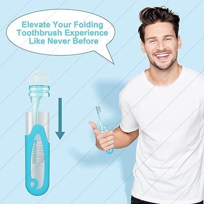 Foldable Travel Toothbrush, Portable Soft Bristles Toothbrushes Adults Size, Folding Cover Collapsible Medium Bristle Brushes Individually Wrapped Good for School Hiking Camping 4 Pieces