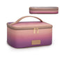 Montana West X Wrangler Travel Makeup Bag 2pcs Set Large Cosmetic Bag with Makeup Brush Holder Portable Make Up Organizer Cute Toiletry Bag with Divider and Handle for Women Gradient - color: Purple