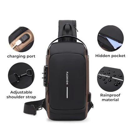 Rcrirth Sling Bag for Men | Anti-theft Crossbody Bag - Crossbody Shoulder Chest Bag for Daily use - color: Blackgold