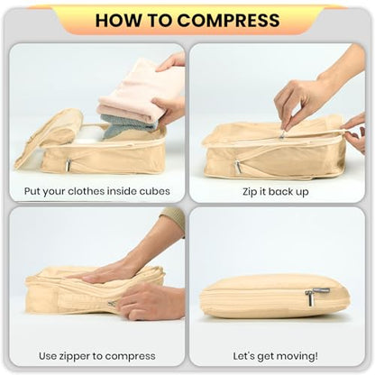 Compression Packing Cubes For Carry On Suitcase 20-22 Inch, 4 Pcs Expandable Packing Cubes For Travel for Luggage, Space Saving Travel Essentials
