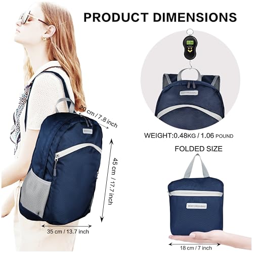 35L Foldable Waterproof Backpack For Outdoor Sports Travel Inside Wet Clothes Compartment Packable For Multiple - color: 1dark Blue