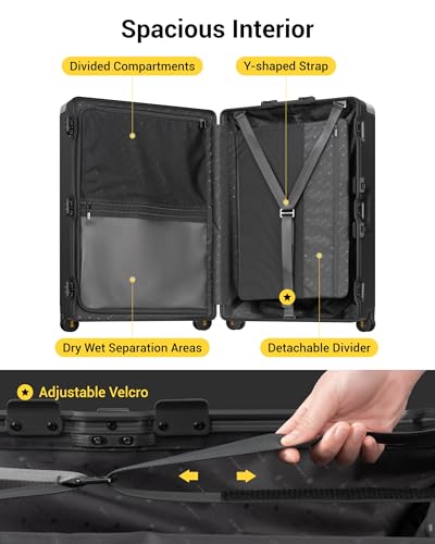 LEVEL8 Zipperless Checked Luggage Large Suitcase with Wheels 28 Inch Aluminum Frame Luggage Hard Shell Suitcases with Tsa Locks, Black - color: Black, size: Checked 28 Inch