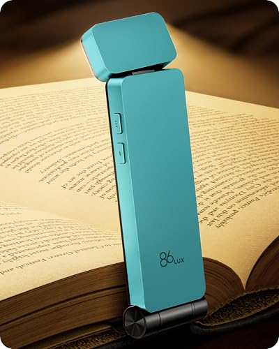 86lux Book Light, Rechargeable Clip-On LED Reading Light for Bed & Night Use - 3 Color Temperatures with Stepless Dimming, Ultralight Bookmark Design for Kids, Book Lovers, Cyan - color: Cyan