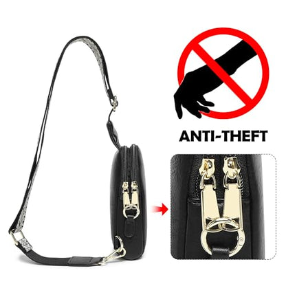 Haytijoe Small Anti Theft Crossbody Bag for Women Faux Leather Lightweight Sling Bags RFID Blocking Fanny Pack for Travel - color: True Black