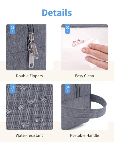 Narwey Clear Travel Toiletry Bags for Traveling Toiletries Men Women, Clear Makeup Bag Cosmetic Bag with Zipper, Make Up Pouch Organizer Bag with Handle, Skincare Beach Snack Medicine Bag, Grey - color: Clear-Grey