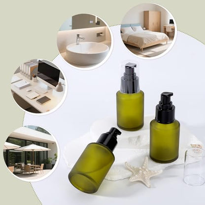 Segbeauty 2oz Frosted Glass Travel Lotion Container Refillable, 3pcs Small Travel Containers for Creams, 60ml Mini Empty Lotion Bottles with Pump Dispenser, Cosmetic Containers Sample Cream Bottle - color: Green, style: 3pcs 2oz