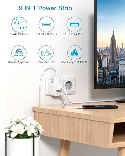 HANYCONY European Plug Adapter, US to Europe Power Adapter with 2 Outlets & 3 USB Ports (2 USB C), Type C Travel Adapter for Italy, Spain, France, Germany, Greece, Iceland, Essentials for Cruise Ship - style: Type C - Most of Europe(2 Pack)