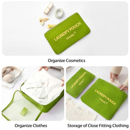 6 Set Packing Cubes for Travel Luggage Organizer Bags Reusable washable Suitcase Packing Cubes Set Travel Accessories Essentials (Green) - color: Green