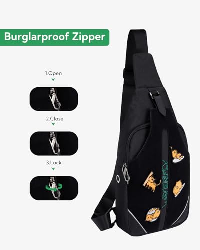WATERFLY Medium Crossbody Sling Backpack Anti Theft Backpack for Traveling Chest Shoulder Bag - color: Black-diy(medium)