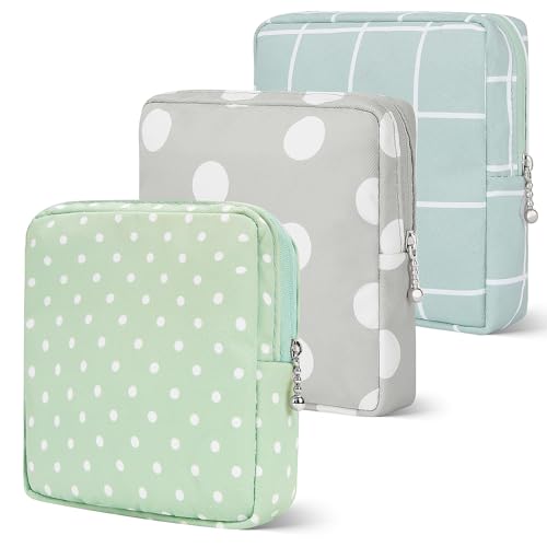 Likesing Period Bag Pouch, Canvas Sanitary Napkin Storage Bag for Girls Womens, Portable Sanitary Napkin Period Pad Pouch for Purse, Small Make Up Bags(Green) - color: Green, Gray