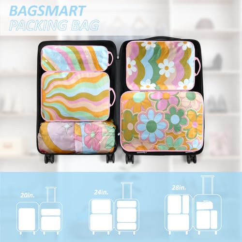7 Piece Compression Packing Cubes Set - Boho Rainbow Flowers Ultra-Lightweight Travel Organizers with Reinforced Zippers for Luggage & Suitcases Compression Set (Durable Travel Accessories) - color: Black