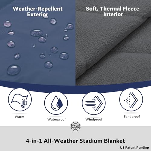 STOVER Large Waterproof Outdoor Stadium Blanket - Extra Thick Soft Fleece Camping Blanket for Travel, Picnics, Sports, Dogs - 79"x55", Warm, Windproof, Sand-Proof, Lightweight, Packable (Stadium Blue) - color: 01 - Stadium Blue