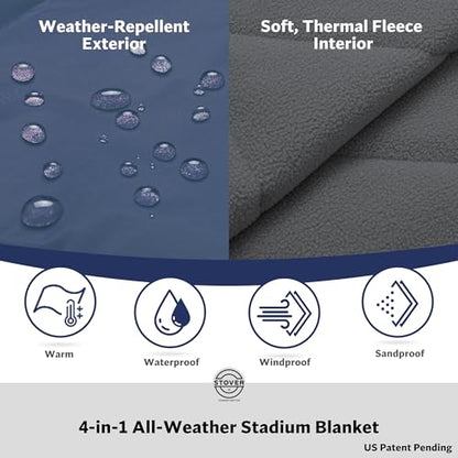 STOVER Large Waterproof Outdoor Stadium Blanket - Extra Thick Soft Fleece Camping Blanket for Travel, Picnics, Sports, Dogs - 79"x55", Warm, Windproof, Sand-Proof, Lightweight, Packable (Stadium Blue) - color: 01 - Stadium Blue